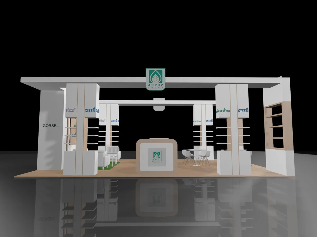 Fuar standı 3D tasarım – karşıdan görünüm